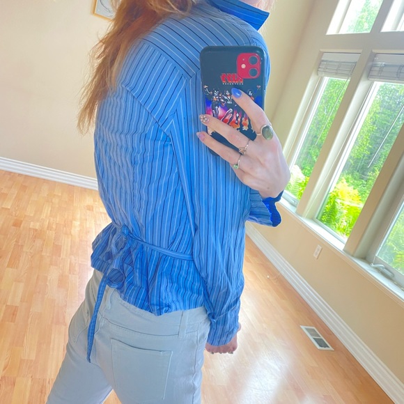 Collared Striped Wrap Top - Picture 7 of 7